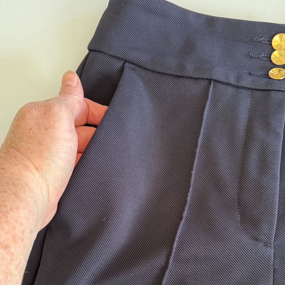 Express Wide Leg Pants in Navy with Gold Buttons - Picture 3 of 6